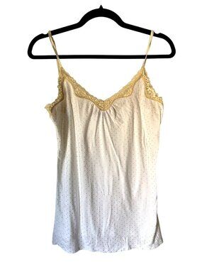 Express White Polka Dot Lace-Trim Spaghetti Strap Camisole Top Womens M